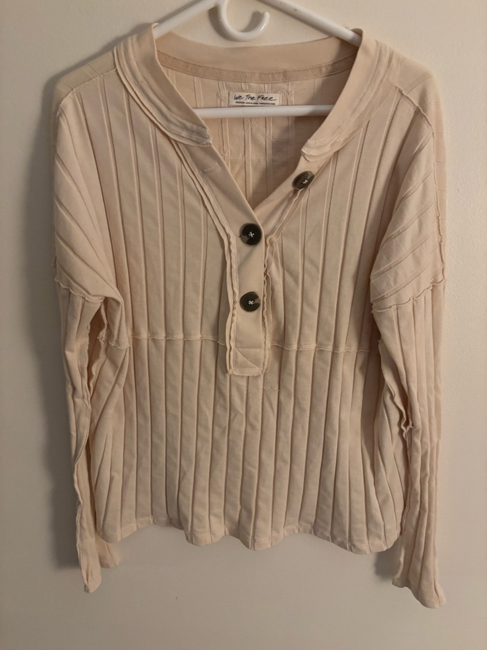 We The Free Beige Ribbed Button Henley Shirt